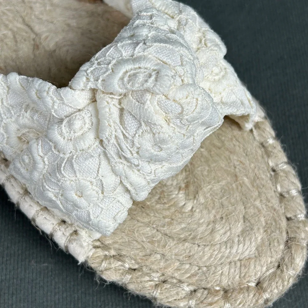 ASOS Womens White Floral‎ Eyelet Lace Knot Espadrille Slide Sandals US 10